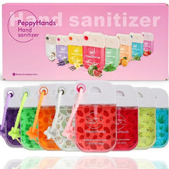 PeppyHands frente del empaque mostrando 8 aromas y beneficio portable