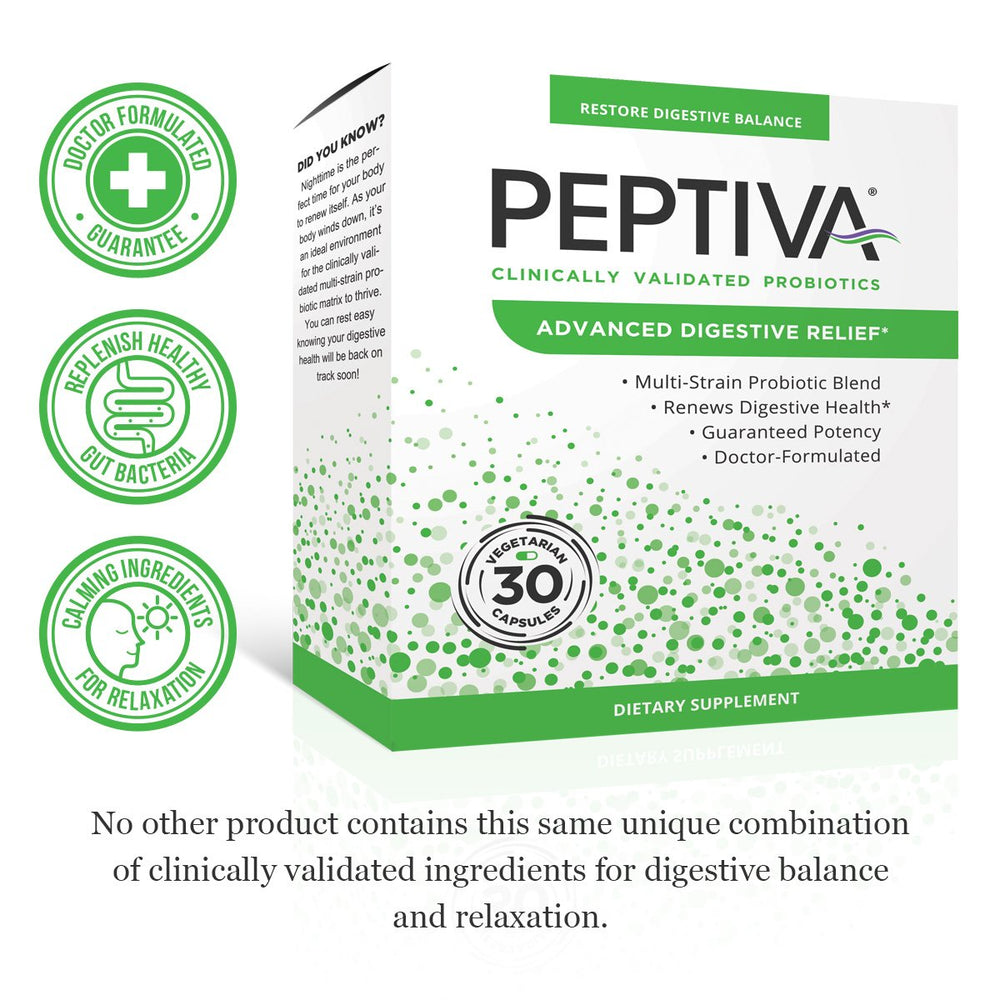 Peptiva Probiótico Avanzado: cápsulas fáciles de tragar para equilibrio intestinal.
