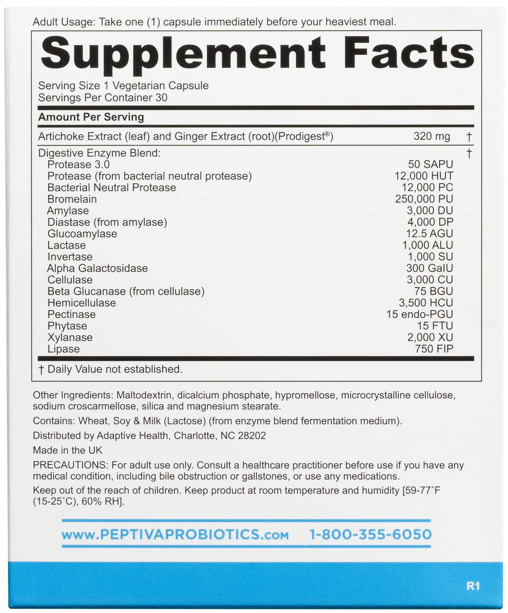 Peptiva Prodigest etiqueta digestiva: ingredientes naturales que apoyan la digestión