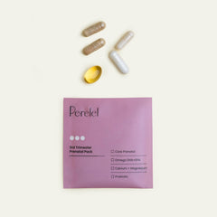 Perelel cápsula core prenatal y etiqueta que muestra folato methylado