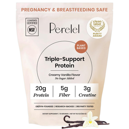 Perelel envase frontal vainilla, presentación clara y beneficios de proteína