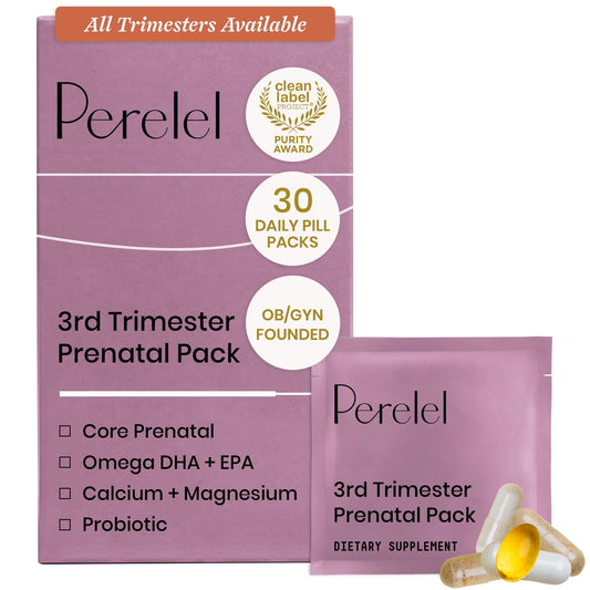 Perelel empaque frontal del pack prenatal mostrando conveniencia diaria