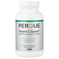 PERQUE bote frontal del Potent C Guard Powder mostrando etiqueta y presentación beneficios de pureza