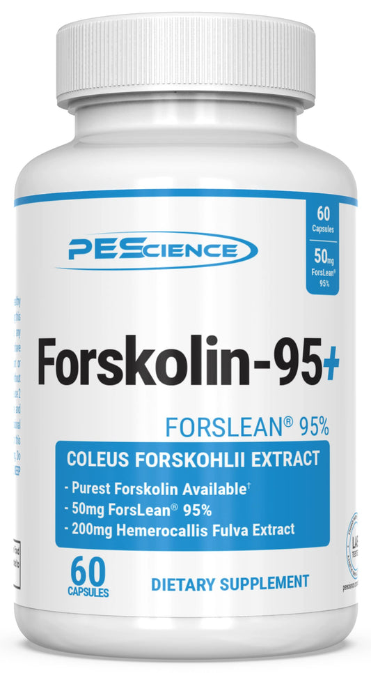 PEScience Forskolin, botella de cápsulas para apoyo al metabolismo diario.