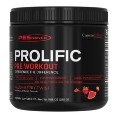 PEScience Prolific frente del envase mostrando diseño y sabor Melon Berry