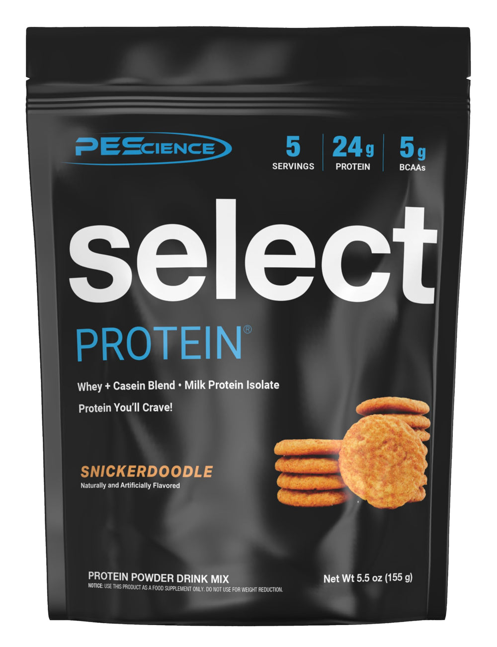 PEScience envase frontal Snickerdoodle mostrando diseño y porciones