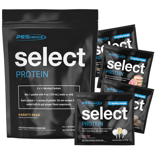 PEScience select vista frontal del paquete muestra, muestra calidad en porciones