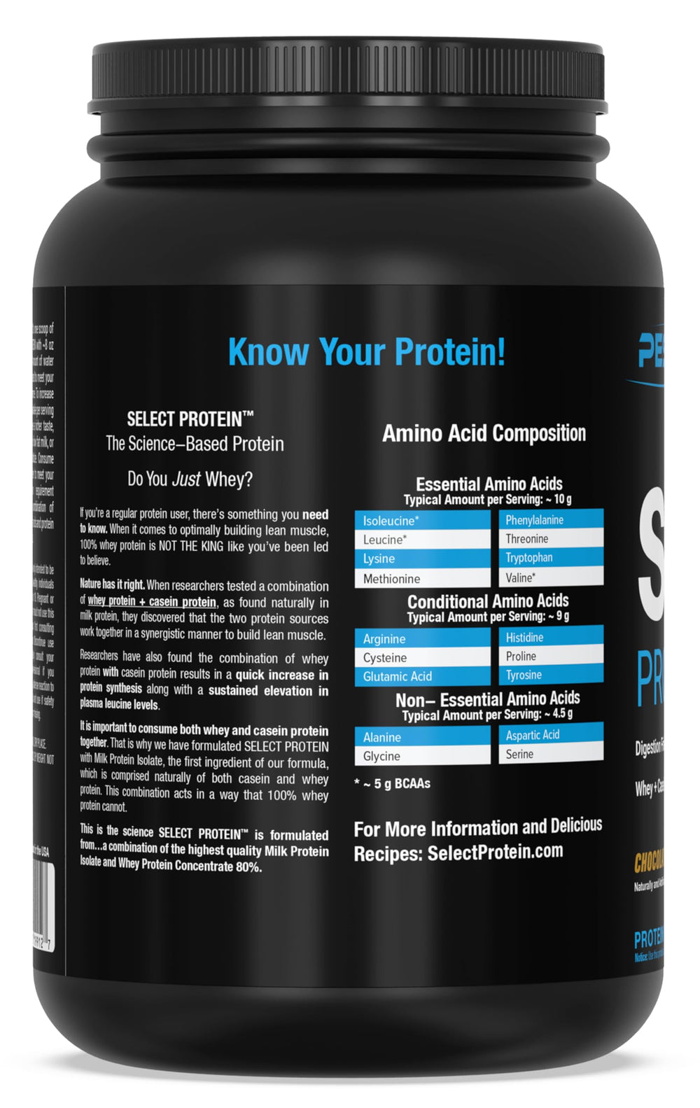 PEScience información nutricional en el envase mostrando 23 g de proteína