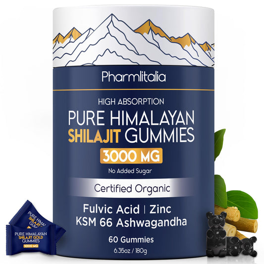 Pharmlitalia Shilajit Gomitas 3000mg: impulso natural de energía y vitalidad diaria.