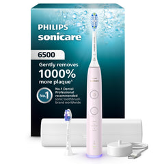 Philips Sonicare 6500 frontal rosa mostrando diseño y potencia