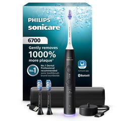 Philips Sonicare 6700 frontal en negro mostrando diseño elegante y limpieza superior