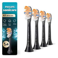 Philips Sonicare vista frontal del envase con 4 cabezales, comodidad y suministro anual