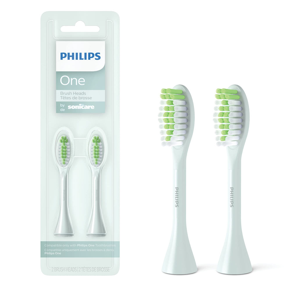 Philips Sonicare One frente del empaque mint blue mostrando el pack de 2 cabezales y su diseño