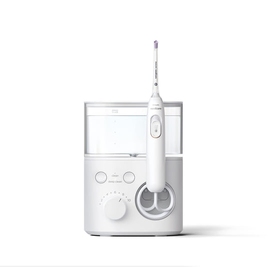 Philips Sonicare Power Flosser 3000 frontal mostrando diseño y depósito grande