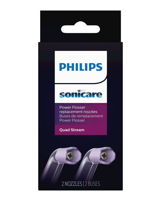 Philips Sonicare vista frontal de dos boquillas Quad Stream mostrando diseño y compatibilidad
