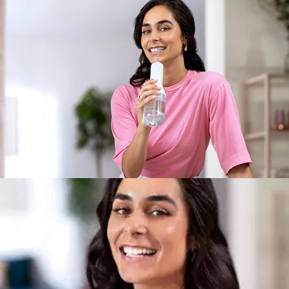 Philips Sonicare en uso en baño por mujer demostrando ajuste de intensidad cómodo