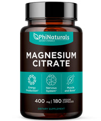 PhiNaturals frasco frontal de magnesio citrato mostrando etiqueta clara y fácil uso