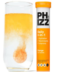 Phizz tubo frontal naranja mostrando diseño y conveniencia