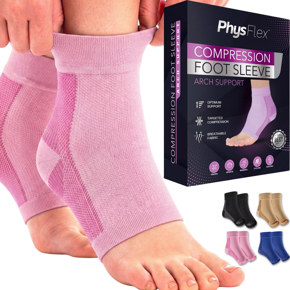 PhysFlex frente del empaque mostrando el manguito y tallas disponibles