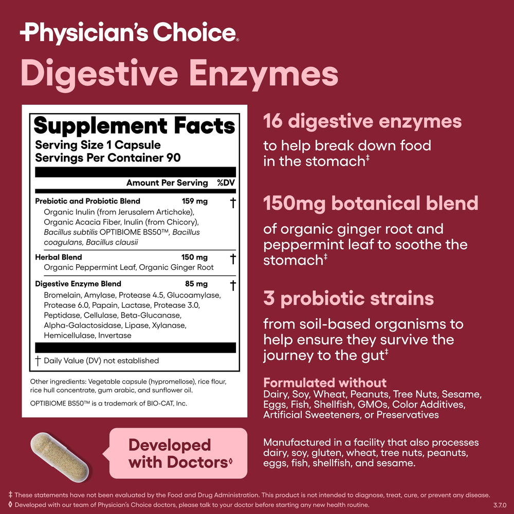 Physician's CHOICE cápsula abierta mostrando probióticos estables y beneficios