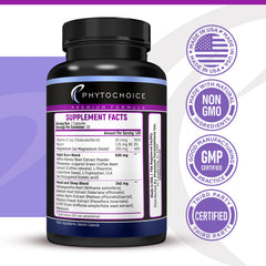 PHYTOCHOICE comparación de tamaño mostrando 60 cápsulas y dosis diaria