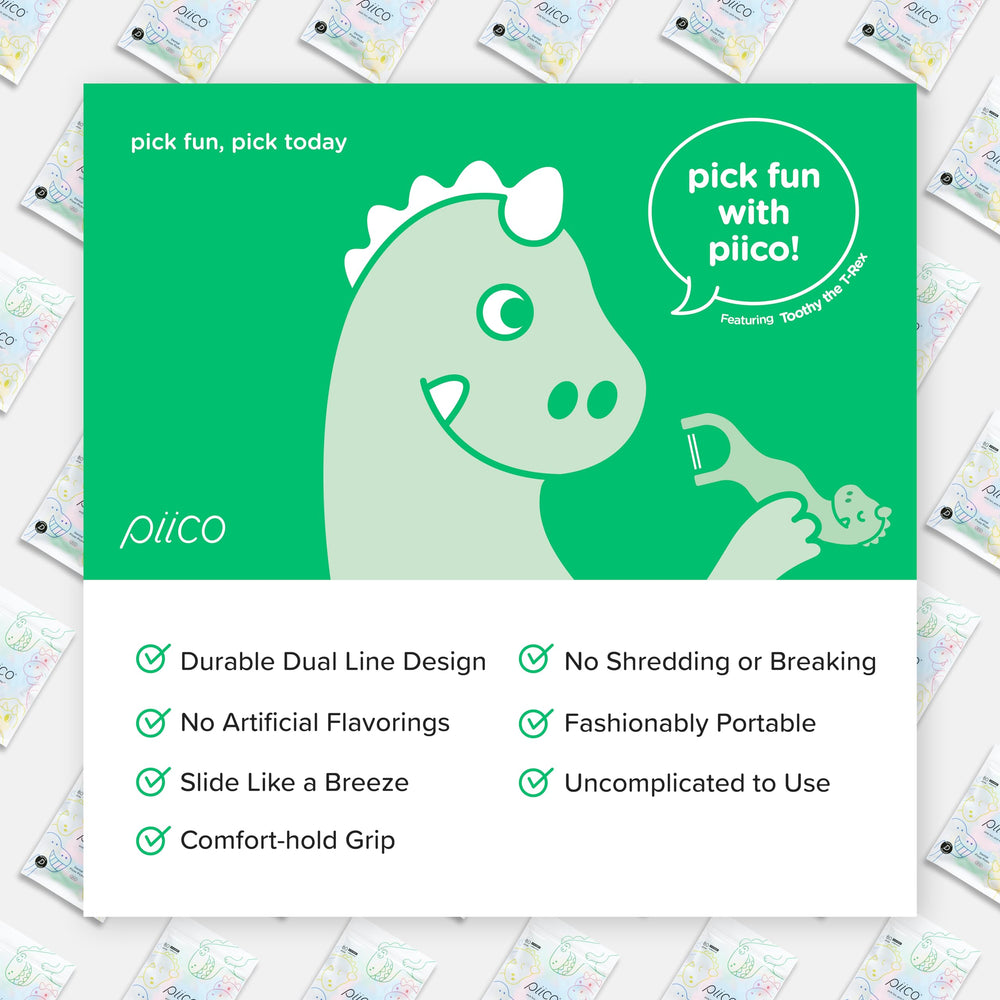 Piico caja abierta con 80 floss picks listos para uso familiar