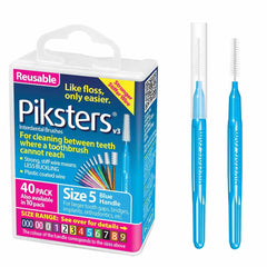 Piksters pack frontal mostrando 40 cepillos para limpieza interdental eficientemente