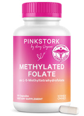 Pink Stork frente del empaque mostrando folato metilado y beneficios destacados