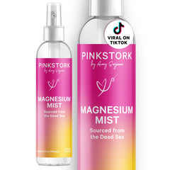 Pink Stork frasco frontal mostrando etiqueta clara y tamaño portable