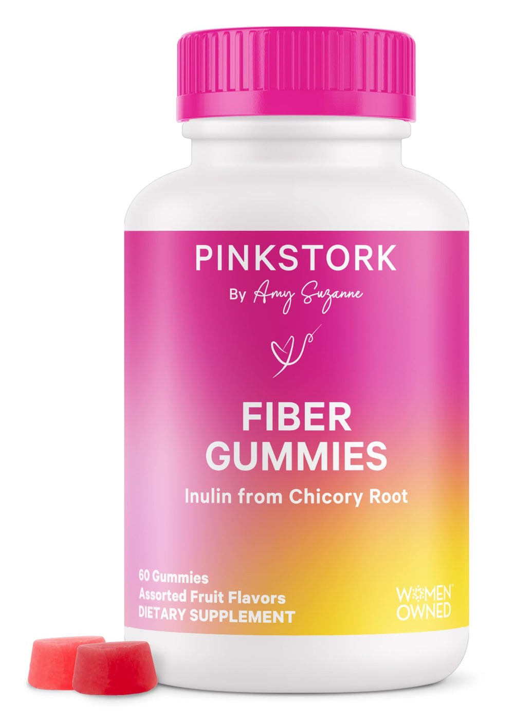 Pink Stork Gominolas de Fibra Prenatal en botella, apoyo digestivo diario.