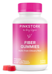 Pink Stork Gominolas de Fibra Prenatal en botella, apoyo digestivo diario.