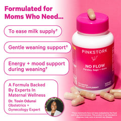 Pink Stork etiqueta lateral No Flow con lista de ingredientes visible