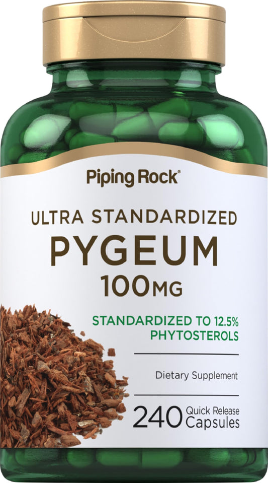 Piping Rock Pygeum, cápsulas de 100 mg para uso diario y bienestar general.