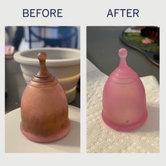 Pixie Cup remojo en olla en cocina limpiando una copa menstrual