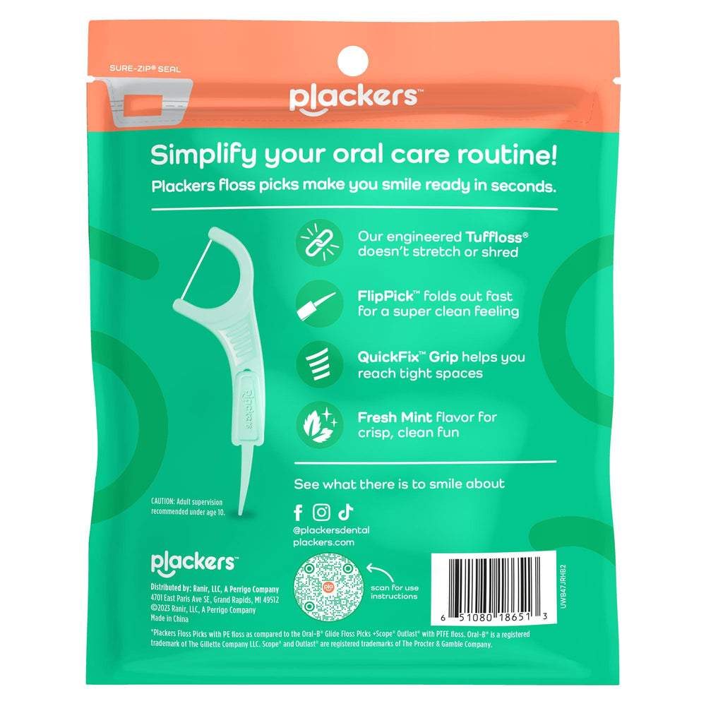 Plackers estuche Sure‑Zip abierto guardando flossers y manteniendo frescura