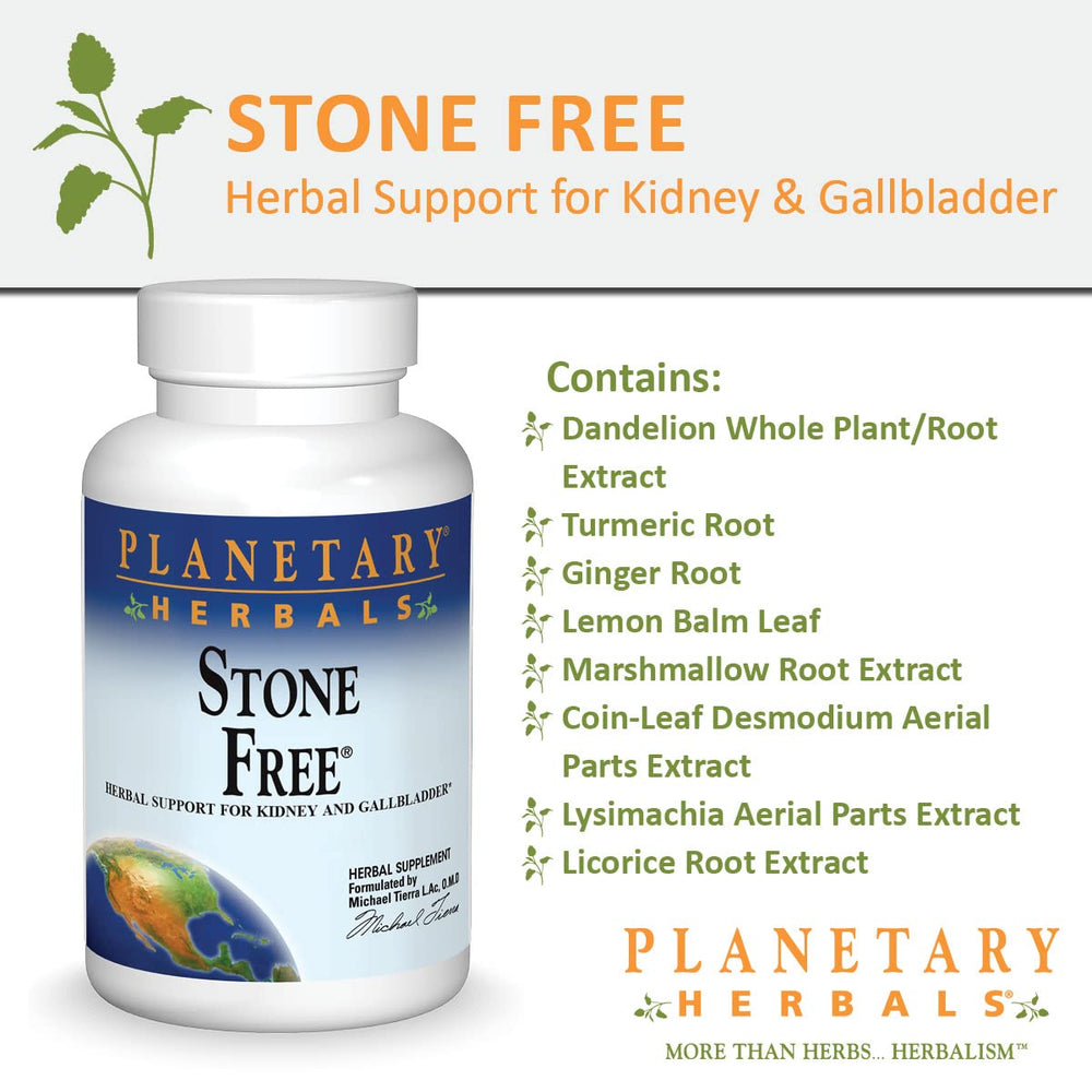 Planetary Herbals Stone Free label close-up emphasizing natural herbal support