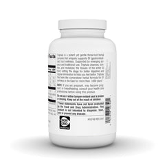 Frasco abierto Planetary Herbals Triphala con tabletas listas para uso cotidiano