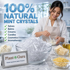 Plant Guru cristales junto a regla para comparar tamaño y controlar dosis