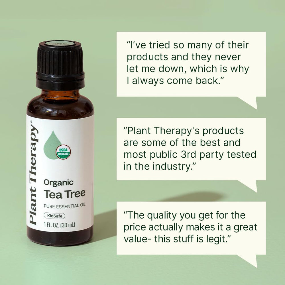 Plant Therapy etiqueta con sello USDA y certificaciones visibles
