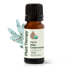 Plant Therapy frasco frontal Cedro Atlas mostrando diseño y beneficio claridad
