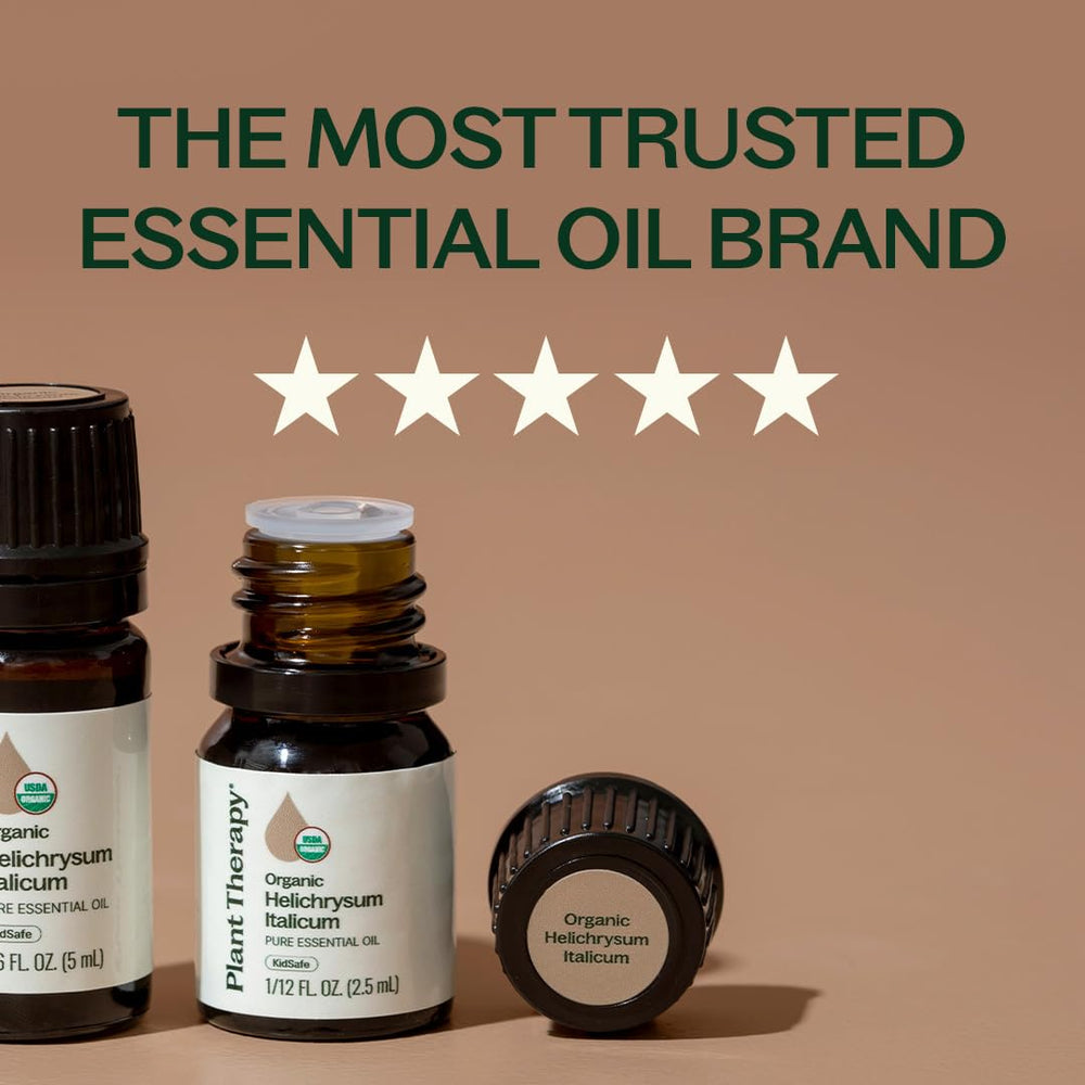 Plant Therapy gota de aceite Helichrysum sobre piel, muestra textura clara