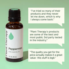 Difusor con gotas de Plant Therapy menta liberando aroma revitalizante