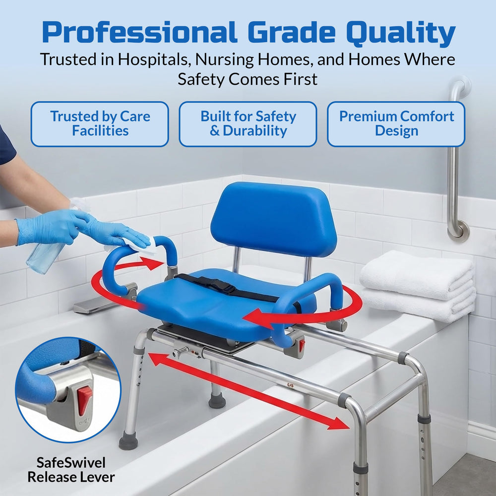 Platinum Health asiento giratorio mostrando facilidad de giro y ahorro de espacio