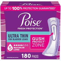 Poise empaque frontal con 180 unidades mostrando cantidad y absorción