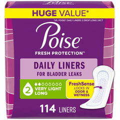 Poise empaque frontal mostrando 114 protectores y ventaja de discreción