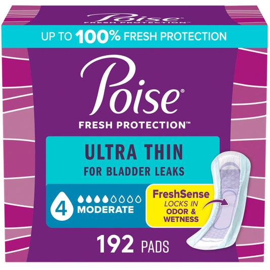 Poise empaque frontal mostrando 192 unidades y comodidad discreta