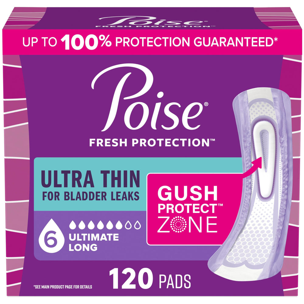 Poise empaque frontal mostrando 120 unidades y protección confiable