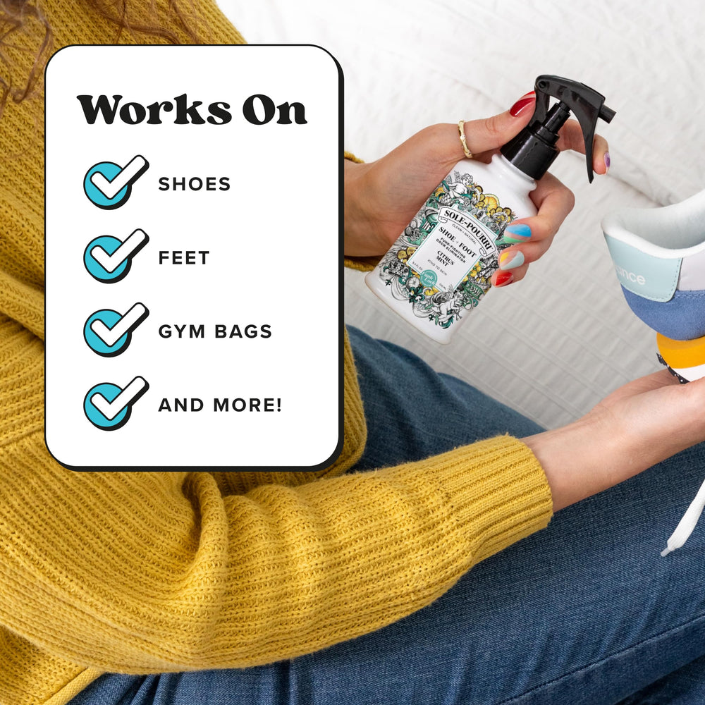 Poo-Pourri spray usado en zapatillas deportivas elimina olor eficazmente