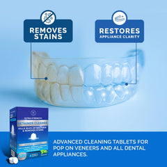POP ON VENEERS efervescencia en agua mostrando acción limpiadora rápida