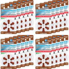 Powermax pack frontal de 120 pilas 312 mostrando etiqueta y cantidad, confianza inmediata